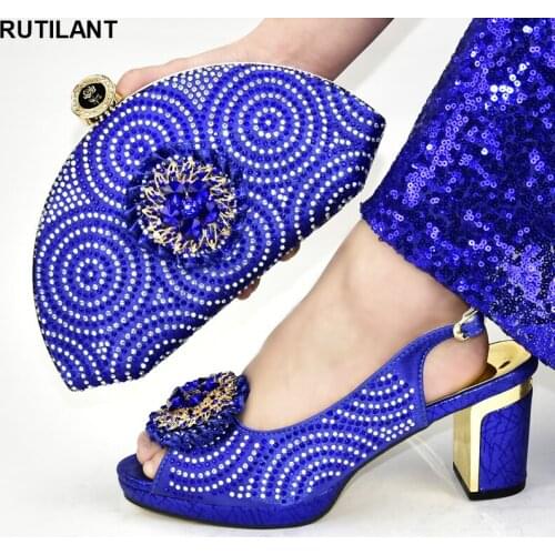 Women Luxury 2020 Rhinestone Wedding Party Shoes African Matching Shoes and Bags Italian In Women Party Italian Shoe Bag Set