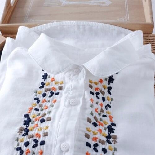 Peter Pan collar embroidery fresh breathable shirt cotton shirt top mori girl GGVFVW3-GM8