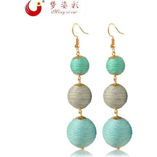 12 Colors Pompom Earrings Round Bon Bon Thread Three Balls Pom Pon Earings for Girls Party Gift Brincos Pendientes Wholesale