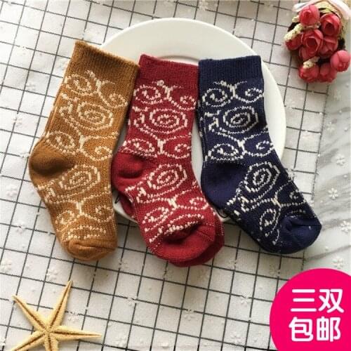 Tonytaobaby Autumn and Winter New Style Boys and Girls Thickened Totem Wool Socks Pure Cotton Socks Pile Socks