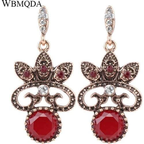 Vintage Bohemian Red Stone Bridal Long Earrings Fashion Antique Gold Color Statement Earrings For Women Indian Jewelry