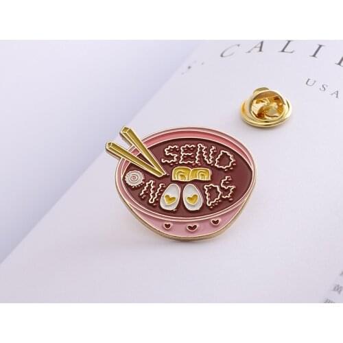 Japanese ramen Love poached egg Pink girl bowl enamel Pins and Brooches Delicious Food Lapel pin Badges women Jewelry Party gift