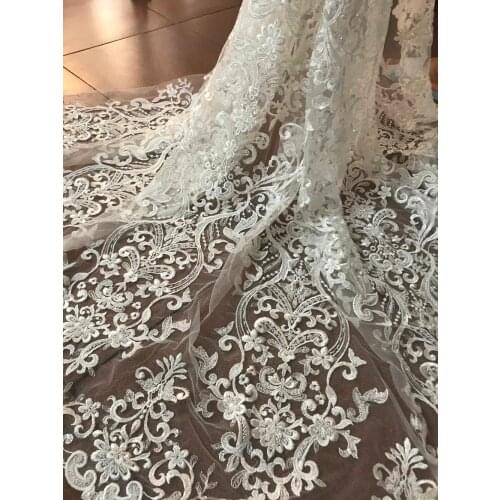 ZH-8112 Embroidered Tulle Lace Fabric with full beads African French Lace Fabric with High Quality