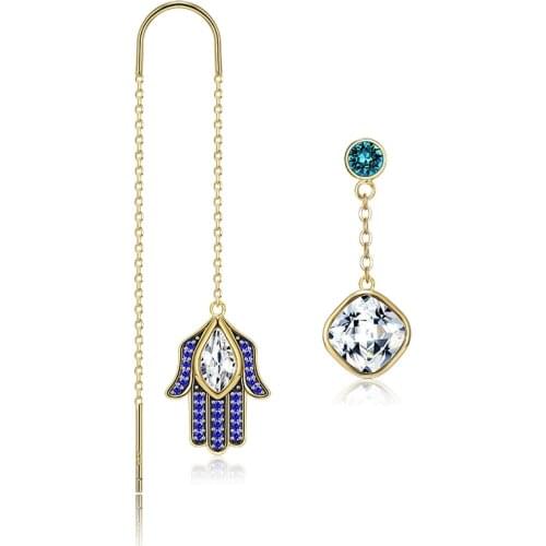 ZEMIOR 925 Sterling Silver Water Drop With Lucky Hand Drop Earrings For Women Two Ways To Wear Evil Eye Casual Earrings