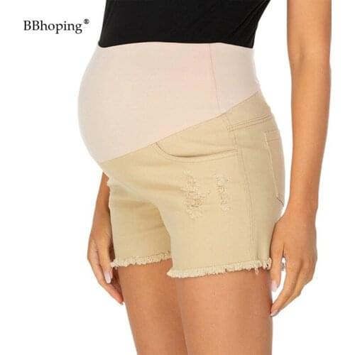 Womens Maternity Pants Mid Rise Crossover Panel Bermuda Midi Jean Shorts Pregnancy Tummy Control Hidden Pocket Workout