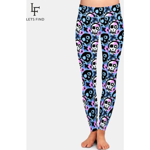 LETSFIND High Quaility New 3D Happy Halloween Skull Digital Print Women Workout Leggings Fashion High Waist Plus Size Pants