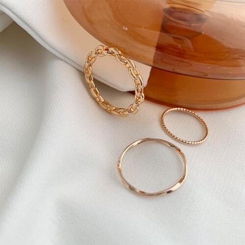 French Minimalist Gold Color Chain Rings Set for Women Lady Alloy Hollow Twisted Rope Charm Ring Statement Jewelry Elegant Gift