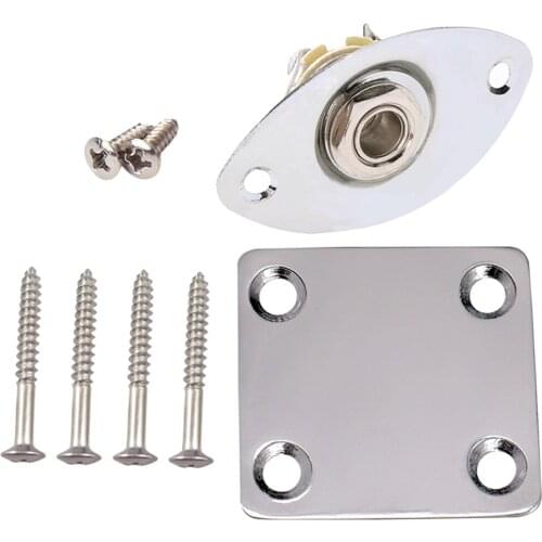 1/4'' 6.35mm Oval Indented Guitar Jack Socket Plate with Neck Plate for Fender Strat Tele Guitar