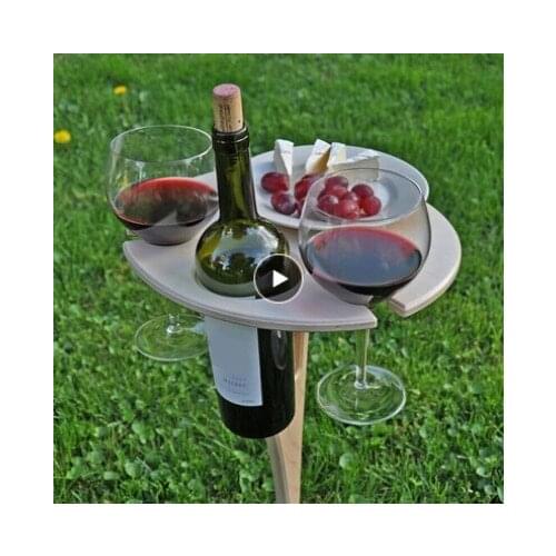 1PC Outdoor Portable Foldable Wine Table With Round Desktop Mini Wooden Easy Carry Rack Picnic Party Travel Picnic Tables Tools