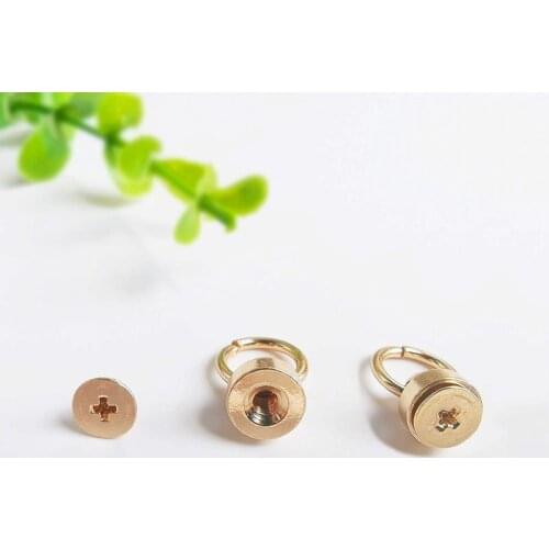 10pcs / Lot 8mm Brass Pull Ring Screw Rivets Nail Buckle DIY Crafts Leather Bags Decor Monk Head Spikes Hardware Accessories