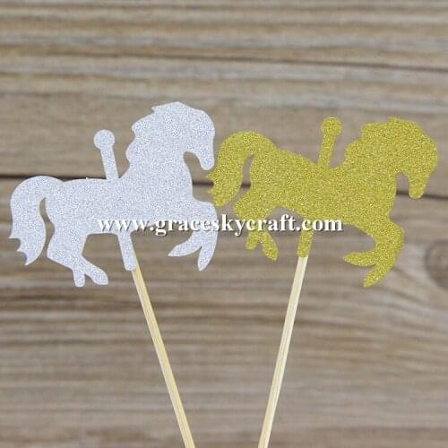 12pcs free shipping Glitter paper Horse Wedding Birthday Party Cakes Toppers Party Home Supplies Favors cupcake picks