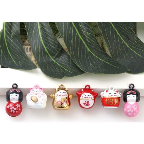 2Pcs 6 Designs Iron Lovely Cartoon Cat Kimono Girl Open Bells Pendant Handmade Party For Christmas DIY Crafts Accessories