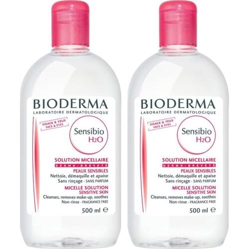 SET OF 2 Bioderma Sensibio H2O Micellar Solution 500ml + 500 ml Best Quality