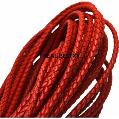 5m/lot approx 4mm red Round Genuine Leather Jewelry Cord String Lace Rope DIY Necklace Bracelet Findings real leather cords diy