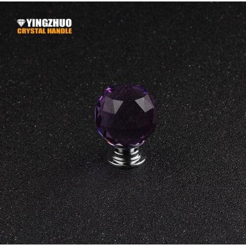 5pcs 30mm Purple Ball Crystal Glass Handle Knob Furniture Door Kitchen Cabinet Drawer Wardrobe Diamond Shape Pull Handles