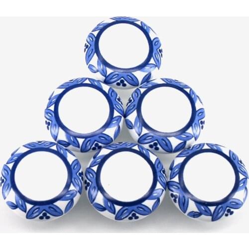 6PCS Dia 38mm Ceramic Cabinet Knobs Drawer Pulls & Handles Modern Blue white Porcelain Knobs for Dresser Drawers Kitchen