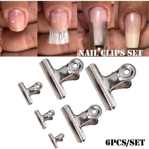 6pcs Silver C Curve Nail Clips Stainless Steel Gel Nail Art Tips Extension Form Acrylic French Manicure Tools Clips Accessories