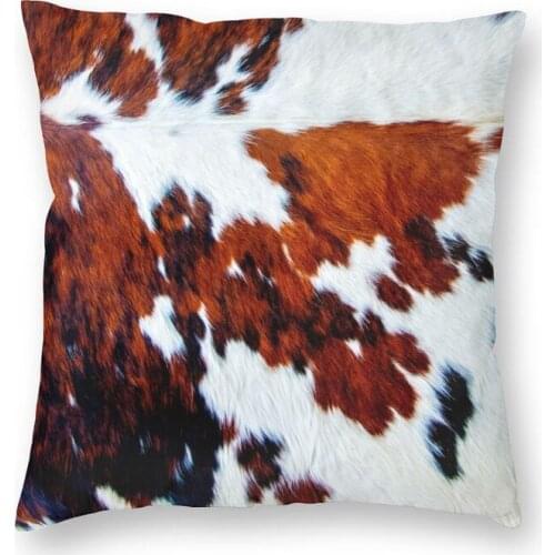 Faux Fur Cowhide Leather Style Cushion Cover Print Animal Hide Fur Texture Throw Pillow Case for Sofa Cool Pillowcase Decoration