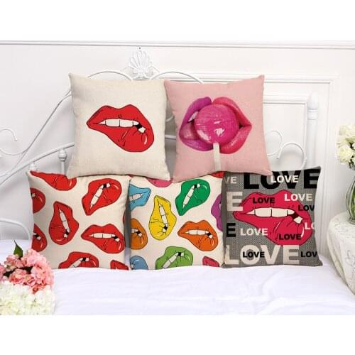 Decorative Pillow Case Sexy Lip Pillowcase 17.5 Inches Cotton Linen Chair Seat Throw Pillow Cover C1071