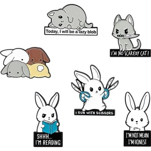 Cartoon Bunny Lapel Pins Badges Cute Animal Women Enamel Brooches On Backpack Aesthetic Letter Pins Metal Vintage Brooch Jewelry