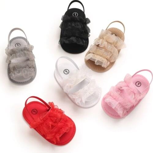 FOCUSNORM 6 Colors Summer Baby Girls Boys Sandals Shoes 0-12M Solid Tulle Ruffle Flat Shoes