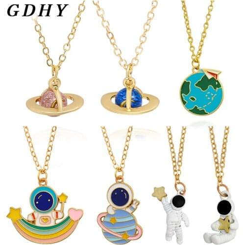 GDHY Astronaut Planet Necklace Spaceman Cosmonaut Universe Pendant Long Necklace Travel Outer space Chain Choker Jewelry Gift