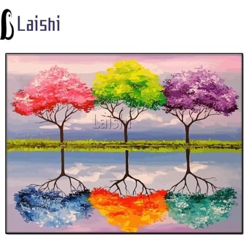 Home art Diamond Painting Doodle color tree reflection in water 5d DIY Diamond Embroidery Square Round Diamond Mosaic rhinestone