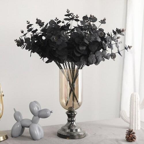 Hot XD-20 Heads Artificial Black Eucalyptus Fake Flower Plant Wedding Party Decoration