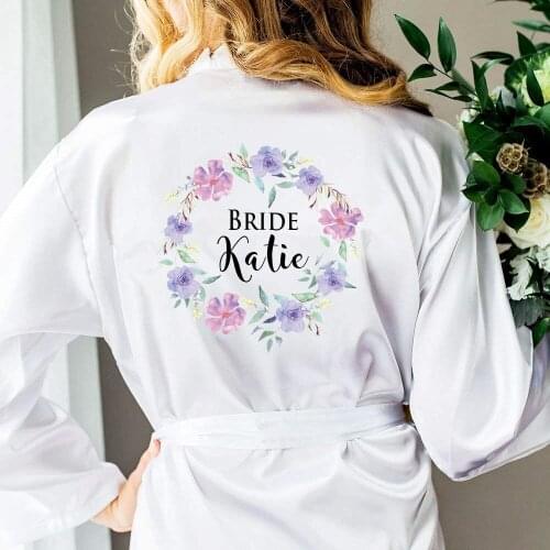 Personalized Hen Party Bridal Party Robes Custom Flower Print Bride Team Robes Bridesmaid Robes Gift Wedding Satin Dressing Gown