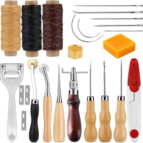 KAOBUY Professional Leather Craft Tools Kit Hand Sewing Stitching Punch Carving Work Saddle Set Accessories DIY Tool Set