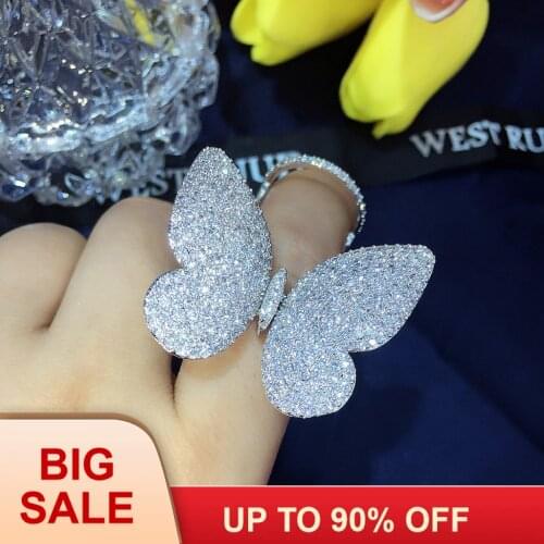 Fashion Flying butterfly Ring Mirco Pave 299pcs AAAAA Cz Stone Silver color Party wedding band ring for women men Jewelry