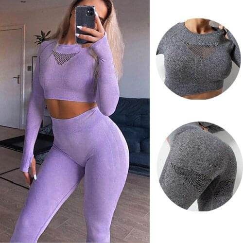 INFILAR Yoga Sets Fitness Sports Set Seamless Long Sleeves Shirts High Waist Leggings Women Tracksuits Workout Clothes For Women
