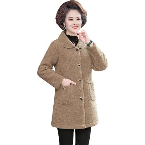 Spring Autumn Lambswool Jacket Women Outerwear Loose Long Mother Casual Coats Winter Oversize Granular Velvet Overcoat Female