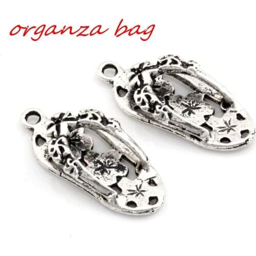 Hot ! 20pcs Zinc Alloy 3D Slippers Charms Pendants 9x23mm DIY Jewelry A-044