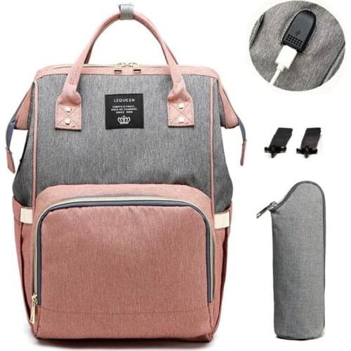 Lequeen Baby Diaper Bag Nappy Bag For Mom USB Waterproof Nursing Maternity Stroller Bag Large Capacity Diaper Bag Backpack