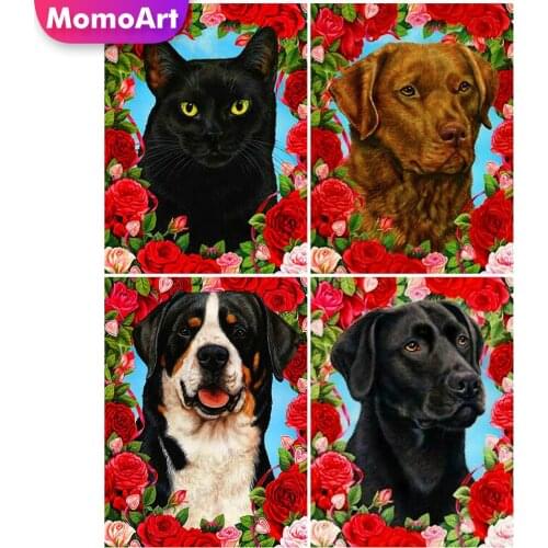 MomoArt Diamond Embroidery Cat Picture Rhinestone Diamond Painting Rose Full Drill Square Mosaic Flower Cross Stitch Wall Decor