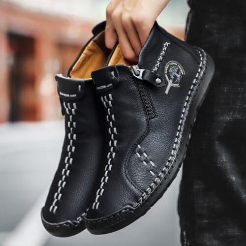 Men Boots Leather Patent Tooling Ankle Boots Outdoor Autumn Hombres Botas Men Casual Leather Shoes Big Size 48