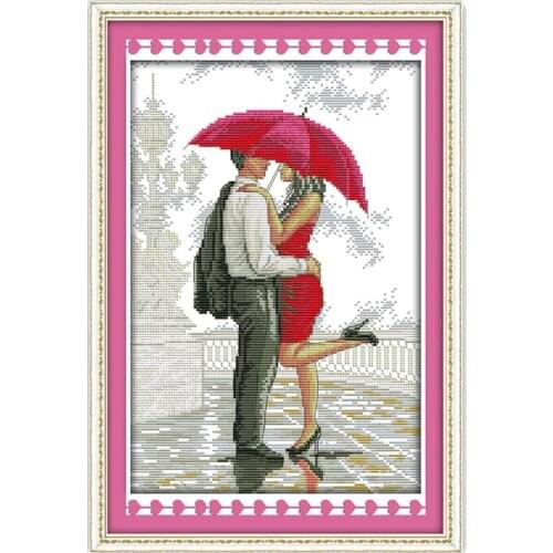 A romantic walking in the rain cross stitch kit cartoon 14ct 11ct print canvas stitching embroidery DIY handmade needlework