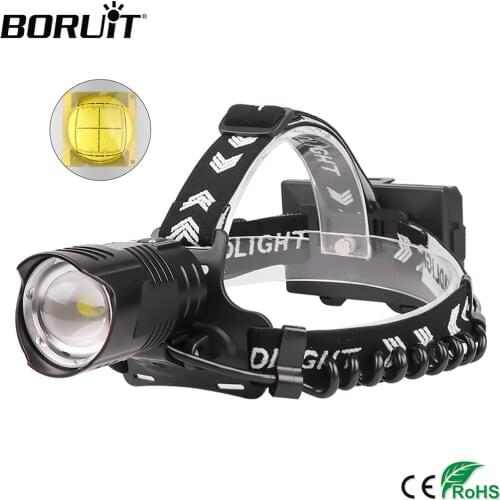 BORUiT XHP90.2 LED Powerful Headlamp 5000LM 3-Mode Zoom Headlight Rechargeable 18650 Power Bank Waterproof Camping Head Torch