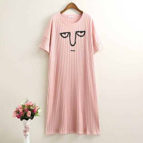 Plus Nightgown Cotton Nightshirt night Dress Summer Round Neck Sleepwear Women Smile Angry Face Lounge Homewear Wholesale 2019