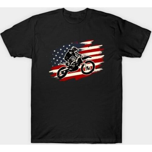 Dirt Bike Motocross American Flag 4th of July Patriotic T-Shirt. Summer Cotton O-Neck Short Sleeve Mens T Shirt New S-3XL