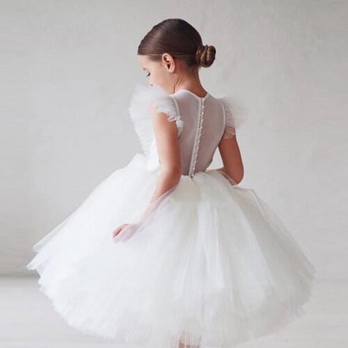 3-14 year teenager party dress New pearl petals dress for Girls Wedding Flower Girl Dress Kids Princess Sleeveless Mesh Pageant