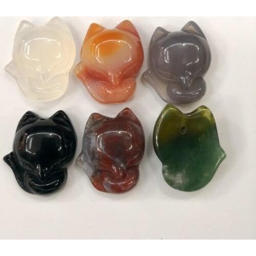 Fashion high quality Natural stone charms Carved fox pendants for making jewelry Animal mixed Necklace 6pcs/lot free shipping