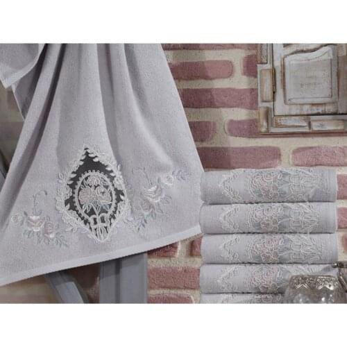 French Lace Guipure Soft Unisex Grey Towel Bamboo Cotton Embroidery Bathroom Textile Hand Face Towel Water Absorbent Facecloth