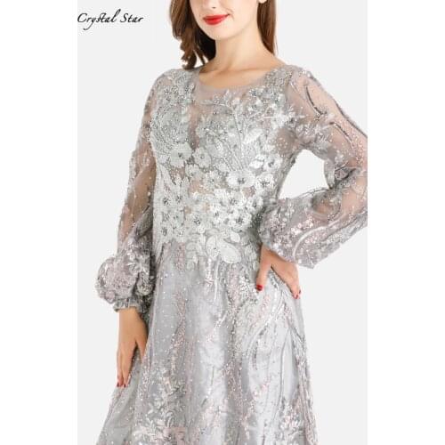Muslim Evening Dress Luxury 2021 Long Sleeve Dubai Sequin For Women Party, Prom HO1069