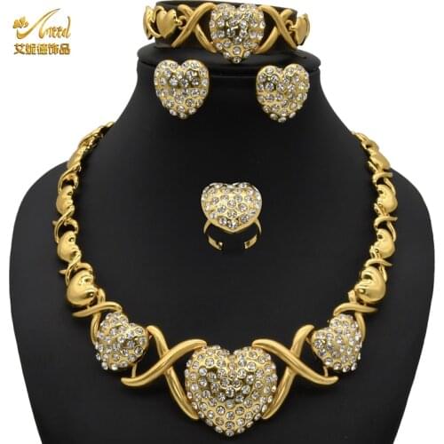 Jewelery Set Bridal Necklace Sets Rings For Womens Wedding Dubai Jewelry Earrings Luxury Bracelet Indian 24K Gold Heart Diamond