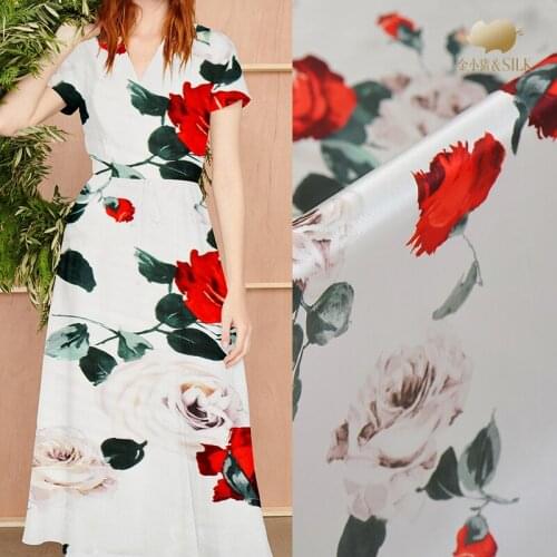 Rose digital print silk stretch satin fabric 19mm soft breathable shirt dress silk stretch fabric wholesale silk cloth