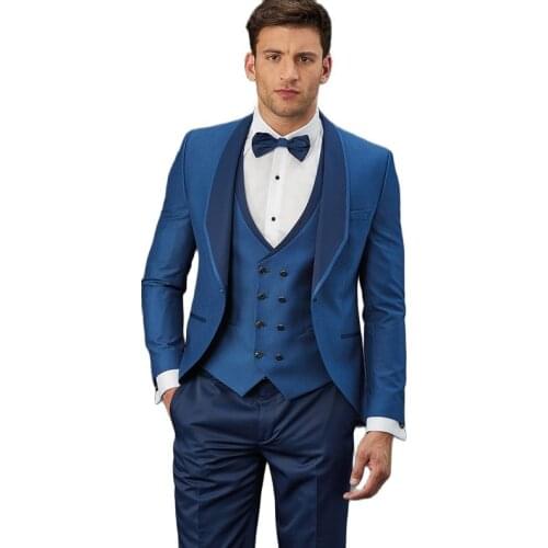Blue Slim Fit Groom Wear Wedding Dress Business Suits Prom Party Suits costume homme mariage luxe 3 Pieces(Jacket+Vest+Pants)