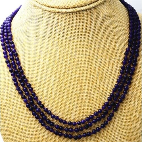 Jewelry Free Shipping NEW Fashion jewelry 3 rows 4 mm Russias amethysts bead necklace 17-19 "