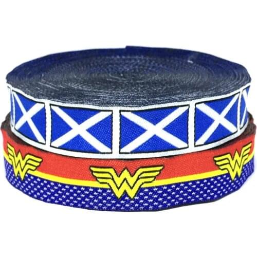 ZERZEEMOOY 5/8" 16MM 10YARD/LOTS Geometric Blue and Super Woman Jacquard Ribbon Cartoon Ribbon